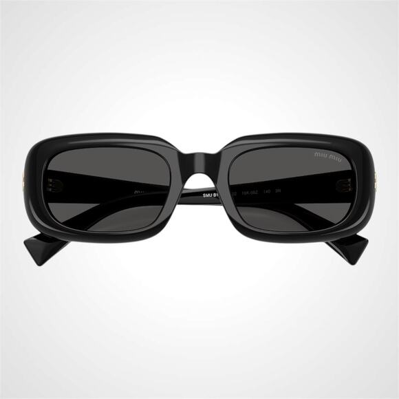 New MIU MIU Sunglasses Black Rectangle Reverie Womens Gray Lens Authentic